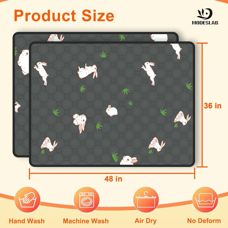 MODESLAB 2-Pack Guinea Pig Cage Liner, 36in x 48in Fast Absorption Washable Bedding Pee Pads for Dogs Puppy Rabbit Small Animal Cage Mat, Leakproof & Non-Slip - Image 2